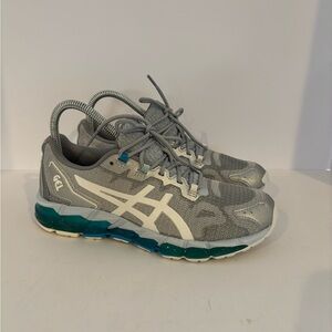 Asics Gray Running Sneakers with Teal Gel Accents size 7.5
